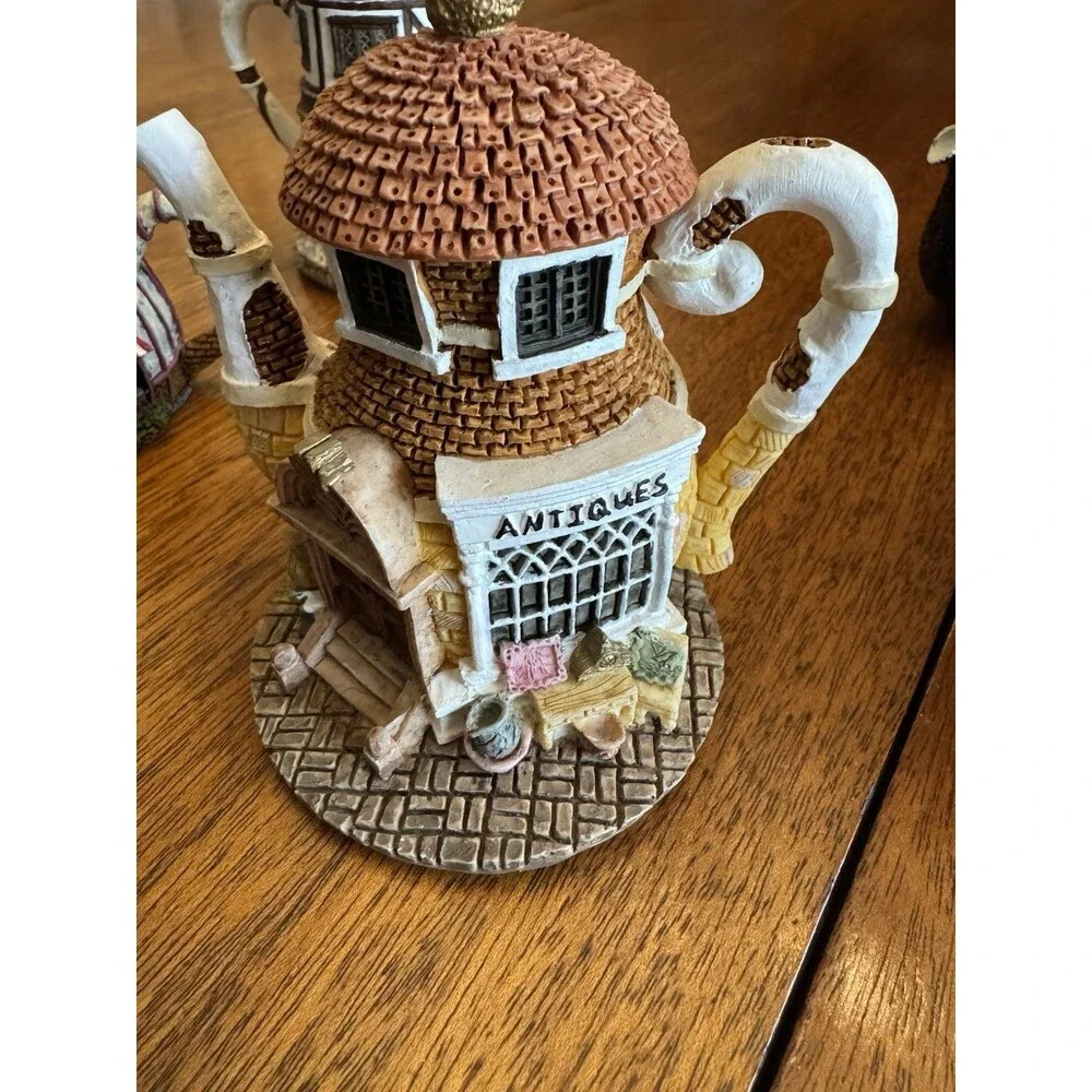 Hometown Teapot Cottages Lot of 5 Teapot Trinket Boxes Hardware Ice Cream Antiqu